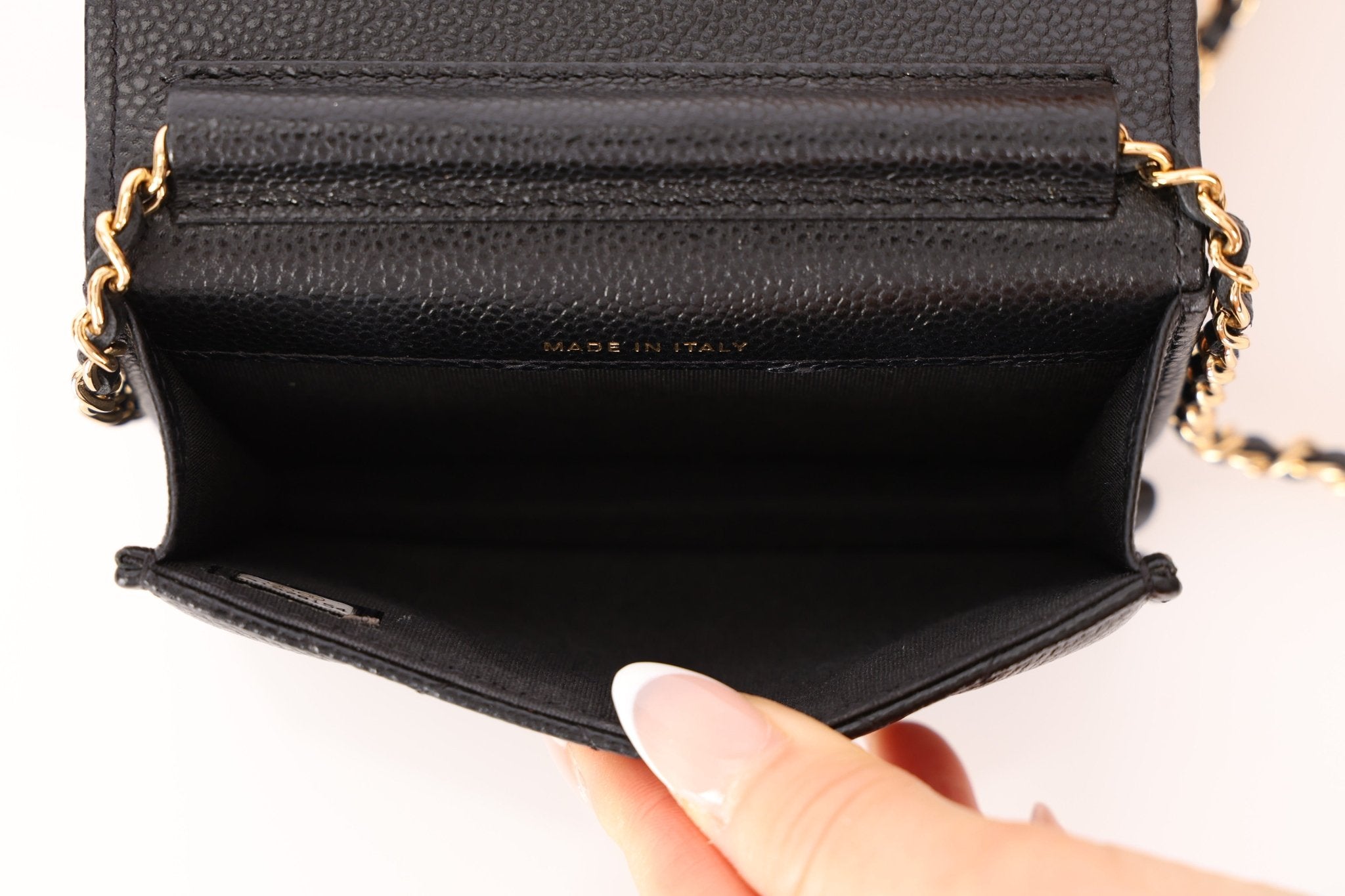 Chanel 2021 Miss Coco Strap Caviar Cardholder on Chain - FashioNica