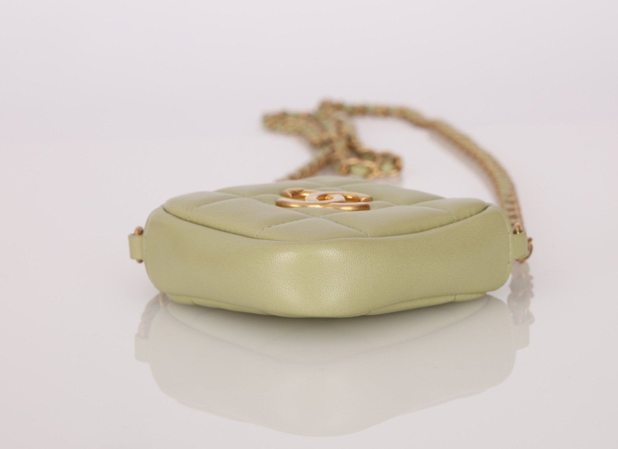 Chanel 2021 Pistachio Lambskin Chocolate Bar Mini Pouch on Chain - FashioNica