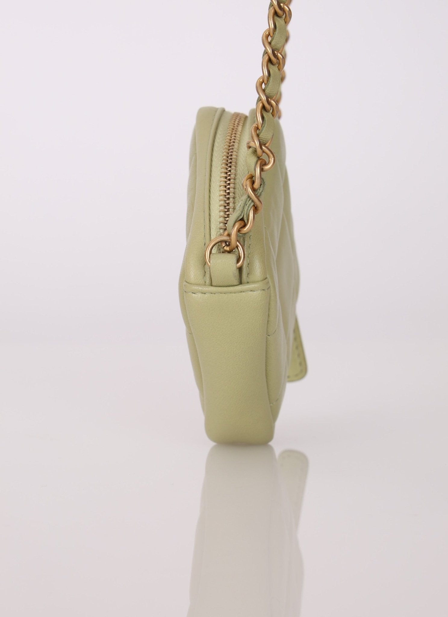 Chanel 2021 Pistachio Lambskin Chocolate Bar Mini Pouch on Chain - FashioNica