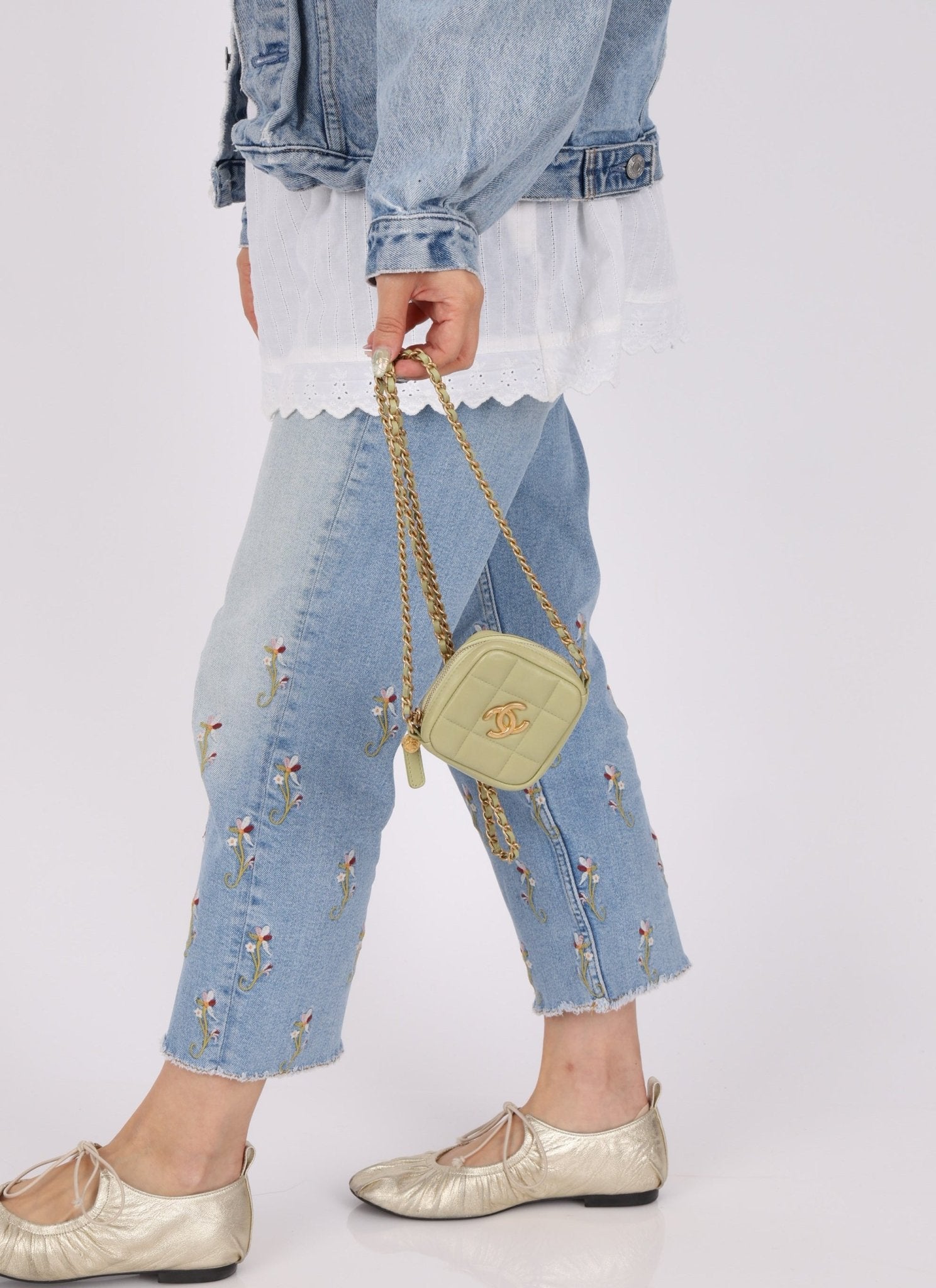 Chanel 2021 Pistachio Lambskin Chocolate Bar Mini Pouch on Chain - FashioNica