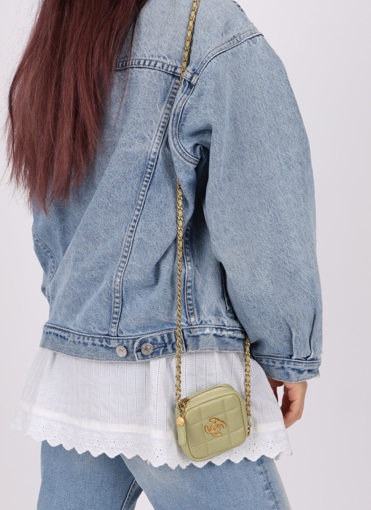 Chanel 2021 Pistachio Lambskin Chocolate Bar Mini Pouch on Chain - FashioNica