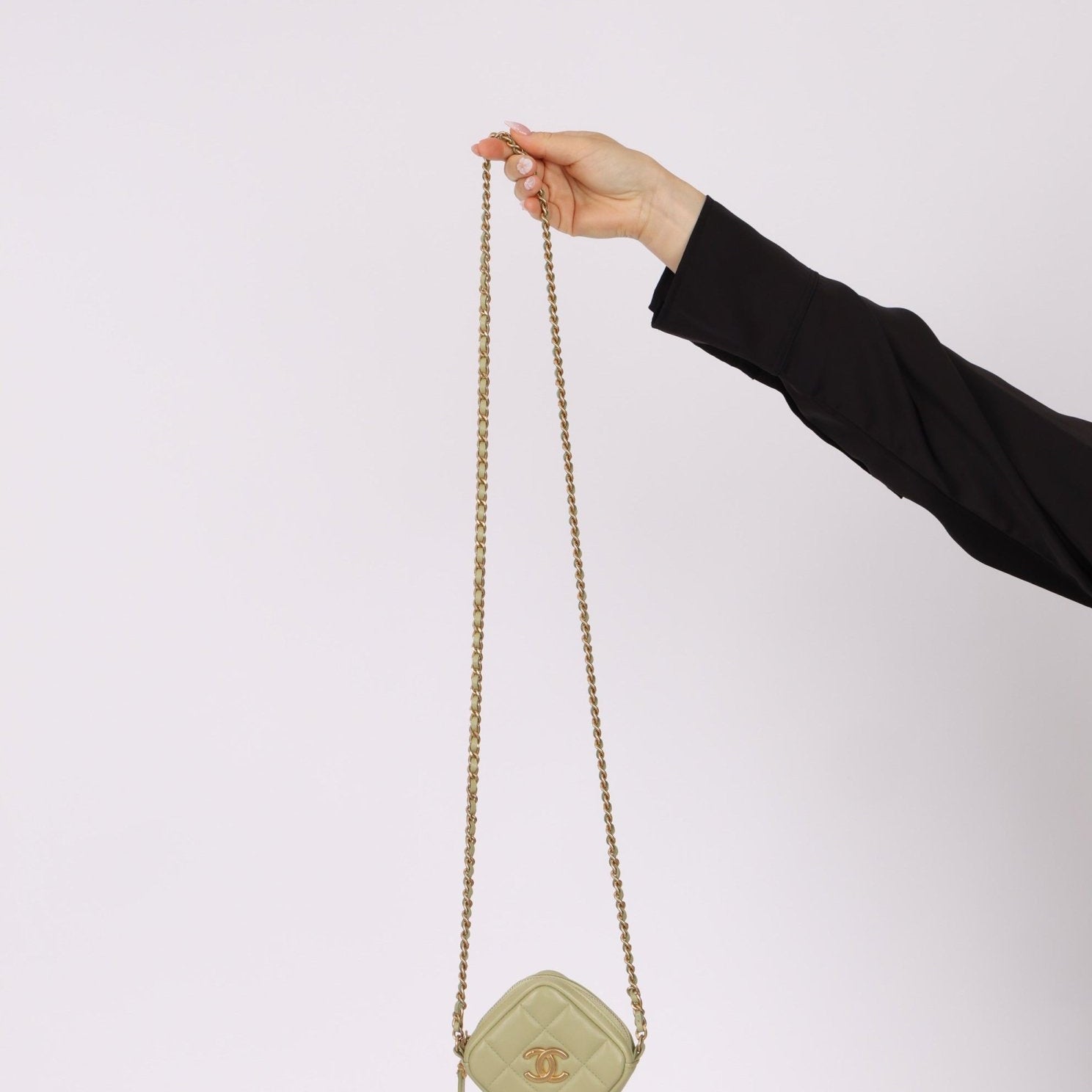 Chanel 2021 Pistachio Lambskin Chocolate Bar Mini Pouch on Chain - FashioNica