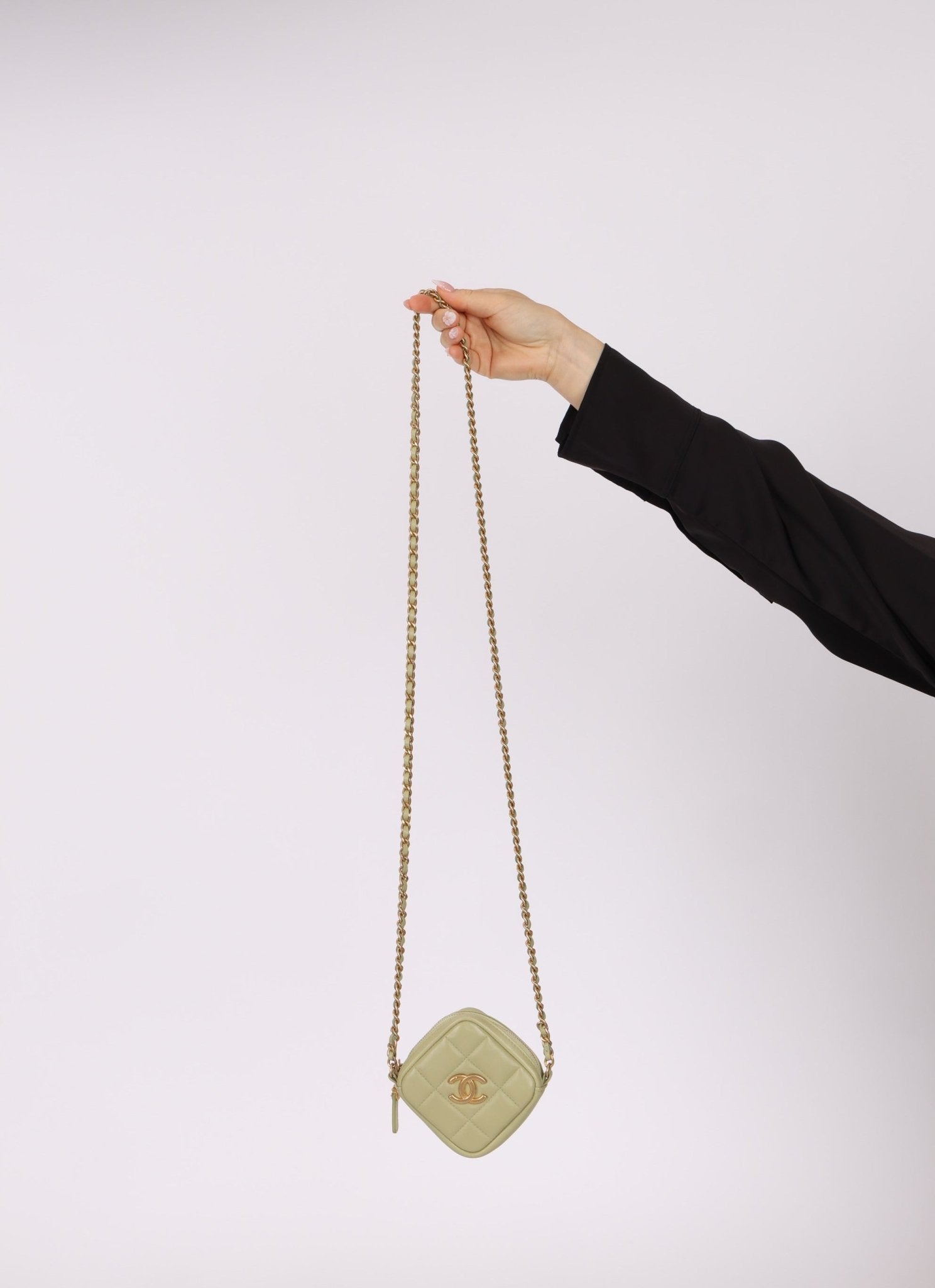 Chanel 2021 Pistachio Lambskin Chocolate Bar Mini Pouch on Chain - FashioNica