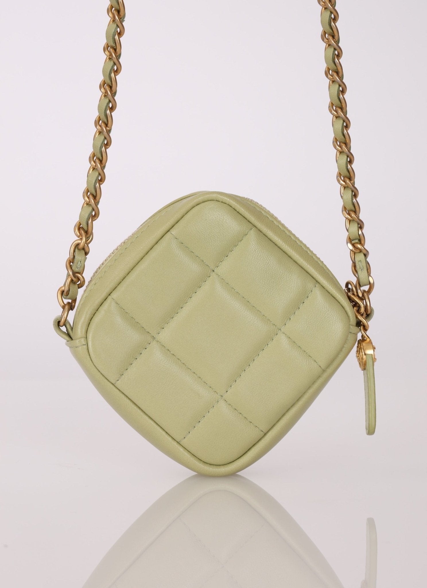 Chanel 2021 Pistachio Lambskin Chocolate Bar Mini Pouch on Chain - FashioNica