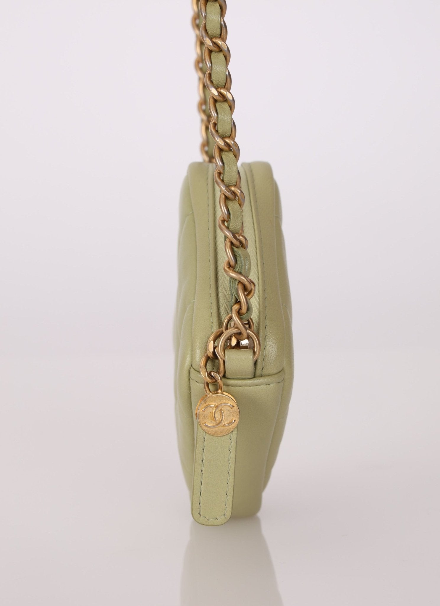 Chanel 2021 Pistachio Lambskin Chocolate Bar Mini Pouch on Chain - FashioNica