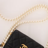 Chanel 2021 Quilted Calfskin About Pearls Card Holder Flap With Chain - FashioNica