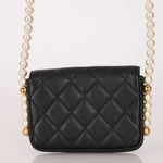 Chanel 2021 Quilted Calfskin About Pearls Card Holder Flap With Chain - FashioNica