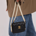 Chanel 2021 Quilted Calfskin About Pearls Card Holder Flap With Chain - FashioNica