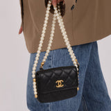 Chanel 2021 Quilted Calfskin About Pearls Card Holder Flap With Chain - FashioNica