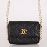 Chanel 2021 Quilted Calfskin About Pearls Card Holder Flap With Chain - FashioNica