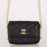 Chanel 2021 Quilted Calfskin About Pearls Card Holder Flap With Chain - FashioNica