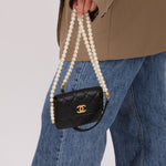 Chanel 2021 Quilted Calfskin About Pearls Card Holder Flap With Chain - FashioNica
