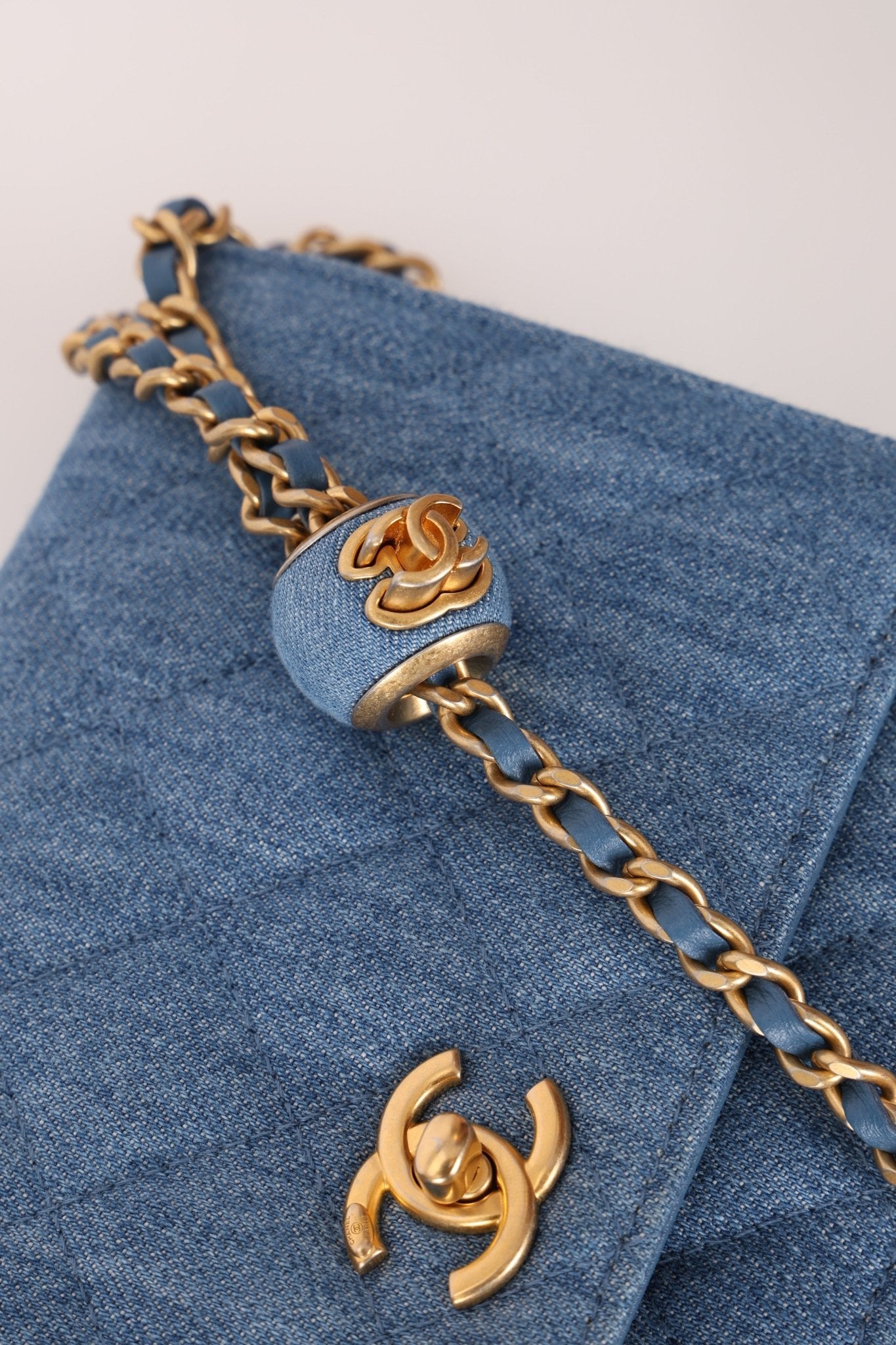 Chanel 2021 Quilted Denim Pearl Crush Wallet On Chain - FashioNica