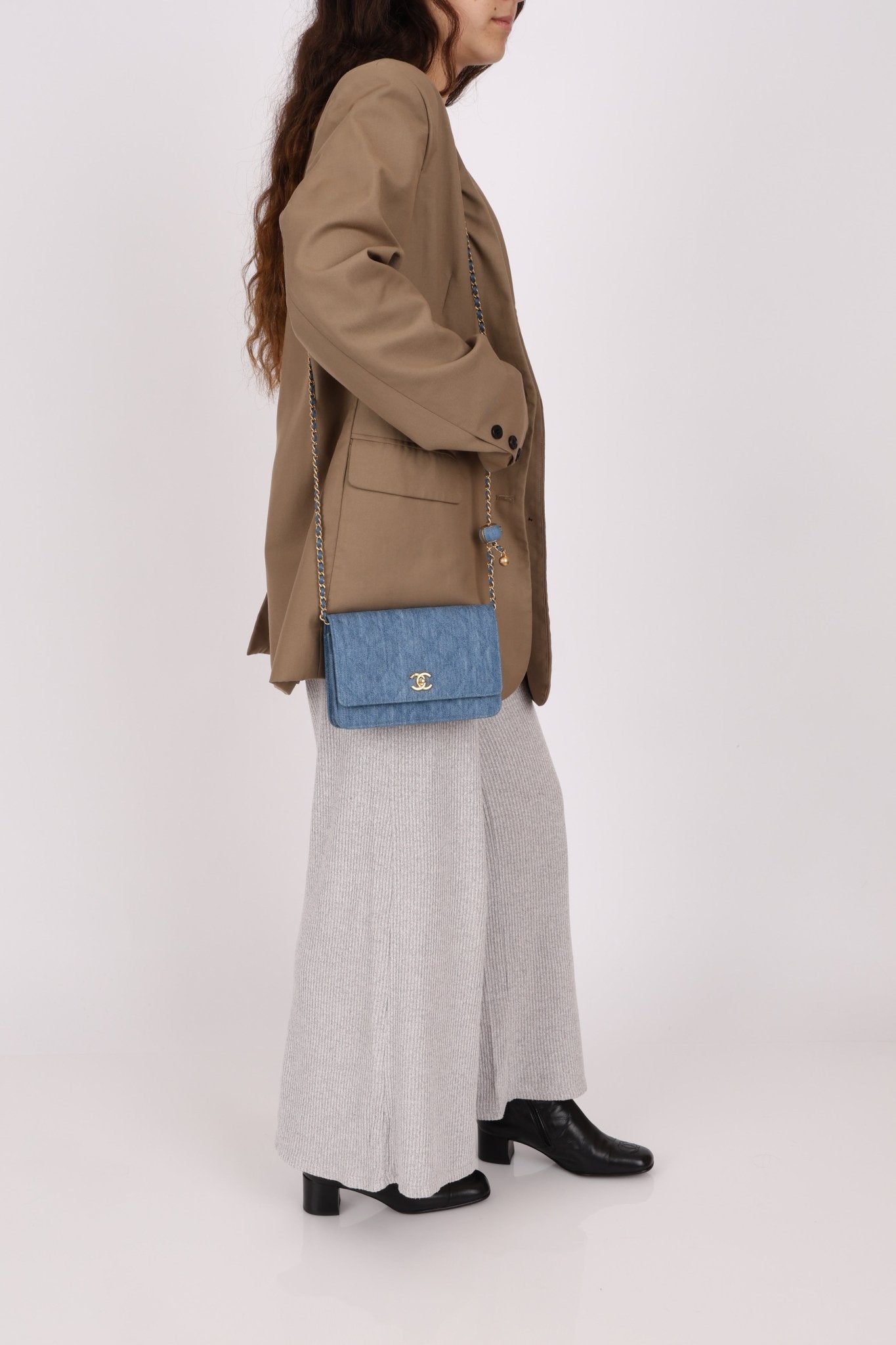 Chanel 2021 Quilted Denim Pearl Crush Wallet On Chain - FashioNica