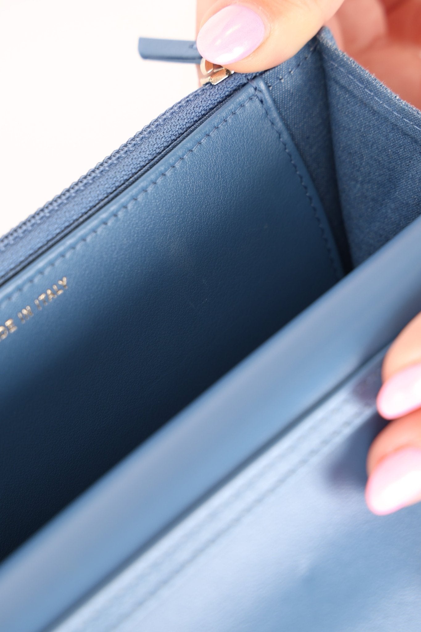 Chanel 2021 Quilted Denim Pearl Crush Wallet On Chain - FashioNica