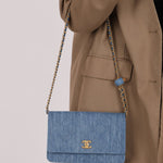 Chanel 2021 Quilted Denim Pearl Crush Wallet On Chain - FashioNica