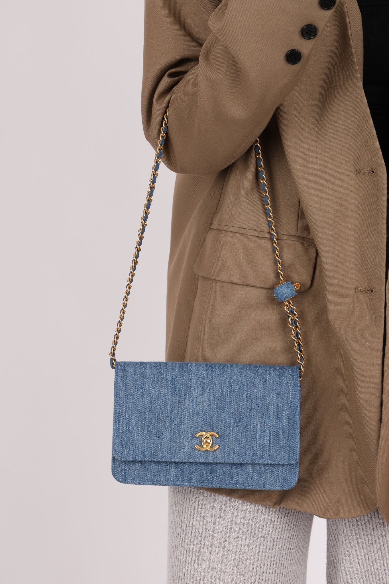 Chanel 2021 Quilted Denim Pearl Crush Wallet On Chain - FashioNica