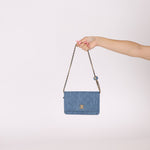 Chanel 2021 Quilted Denim Pearl Crush Wallet On Chain - FashioNica