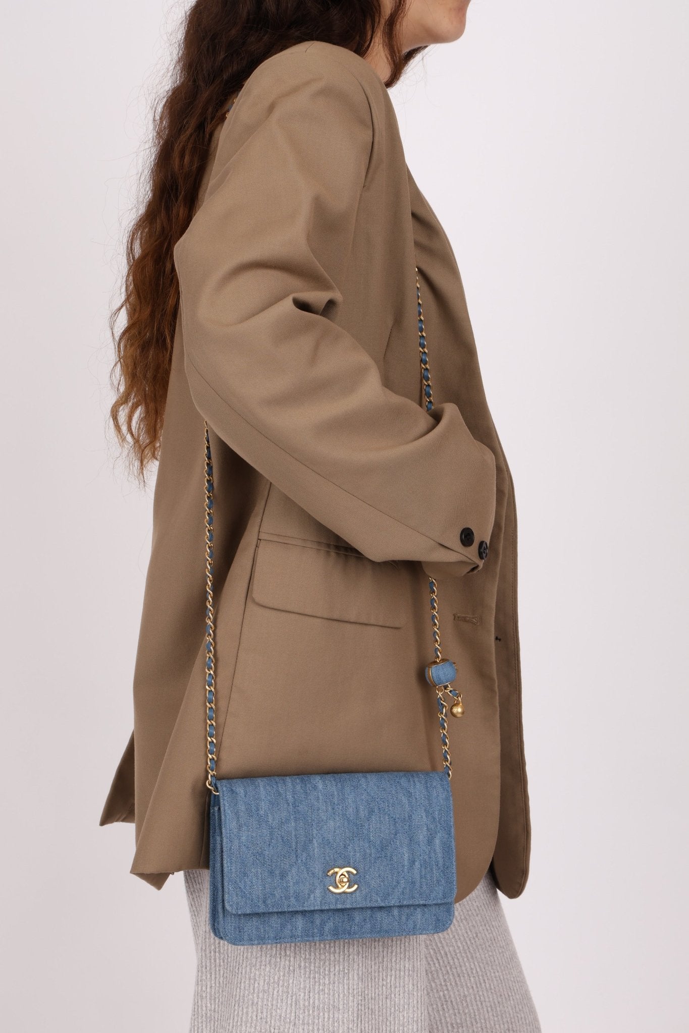 Chanel 2021 Quilted Denim Pearl Crush Wallet On Chain - FashioNica