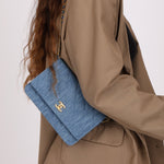 Chanel 2021 Quilted Denim Pearl Crush Wallet On Chain - FashioNica