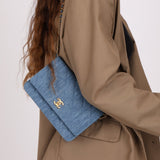 Chanel 2021 Quilted Denim Pearl Crush Wallet On Chain - FashioNica