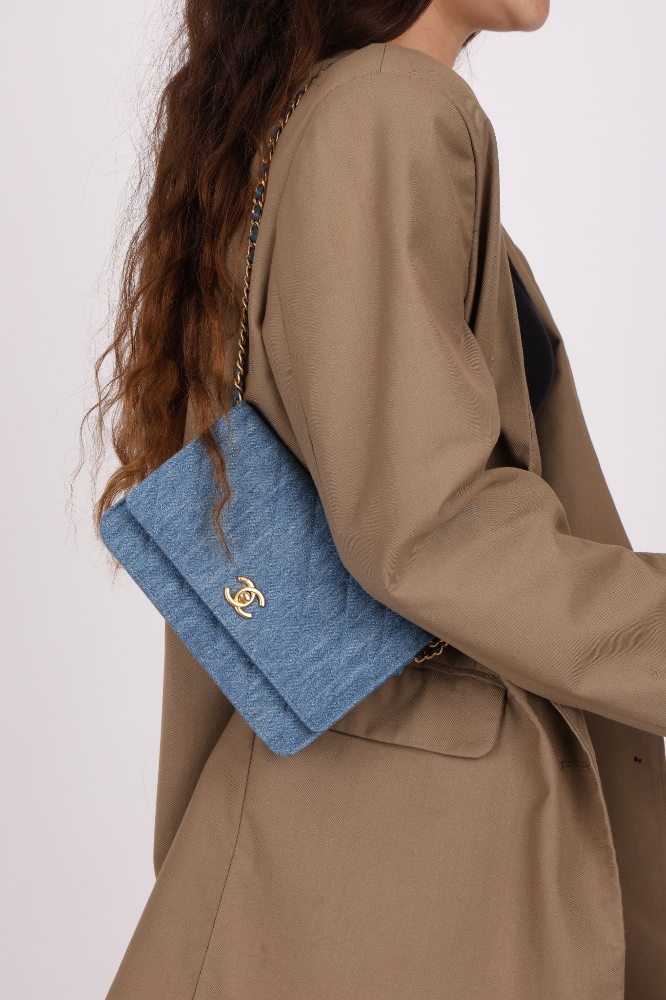 Chanel 2021 Quilted Denim Pearl Crush Wallet On Chain - FashioNica