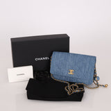Chanel 2021 Quilted Denim Pearl Crush Wallet On Chain - FashioNica