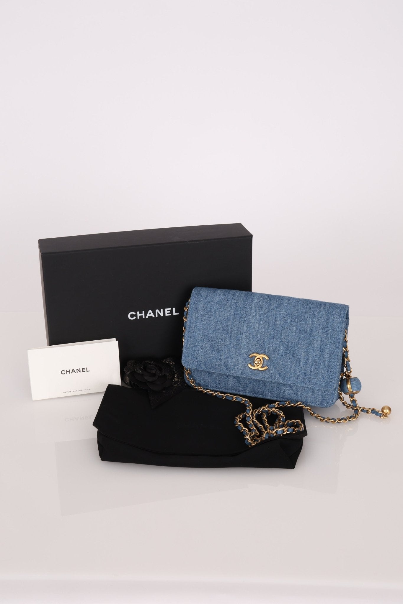 Chanel 2021 Quilted Denim Pearl Crush Wallet On Chain - FashioNica