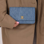 Chanel 2021 Quilted Denim Pearl Crush Wallet On Chain - FashioNica