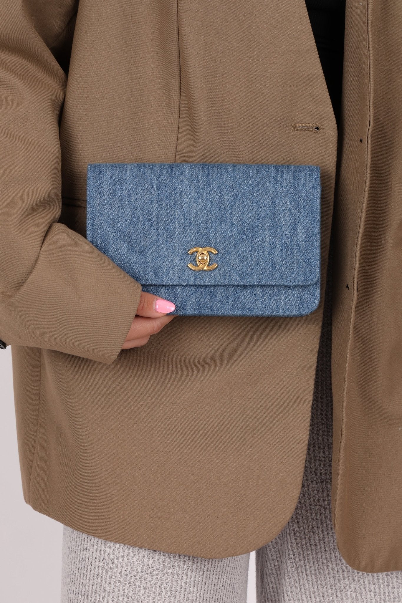 Chanel 2021 Quilted Denim Pearl Crush Wallet On Chain - FashioNica