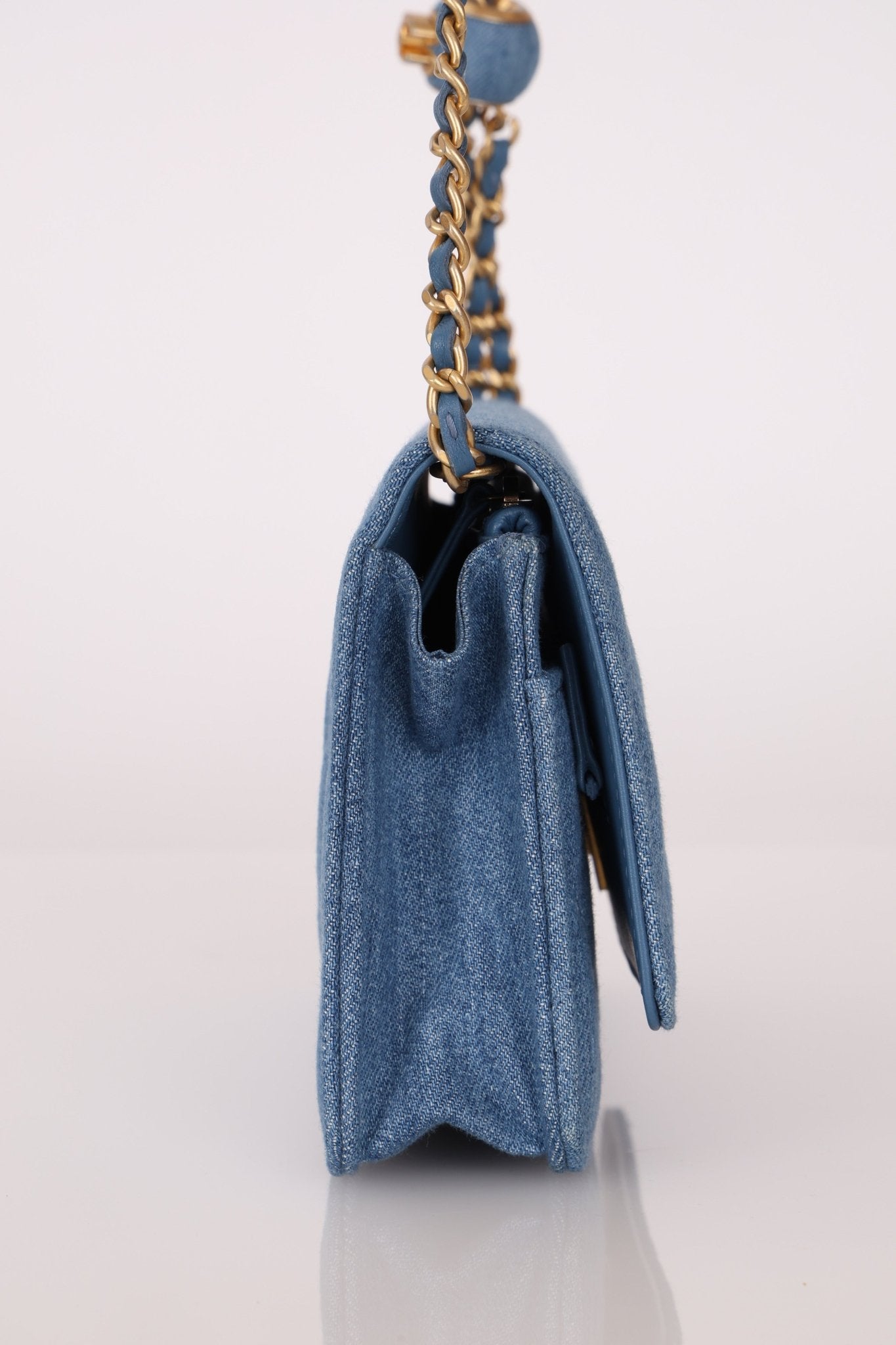 Chanel 2021 Quilted Denim Pearl Crush Wallet On Chain - FashioNica