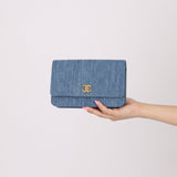 Chanel 2021 Quilted Denim Pearl Crush Wallet On Chain - FashioNica