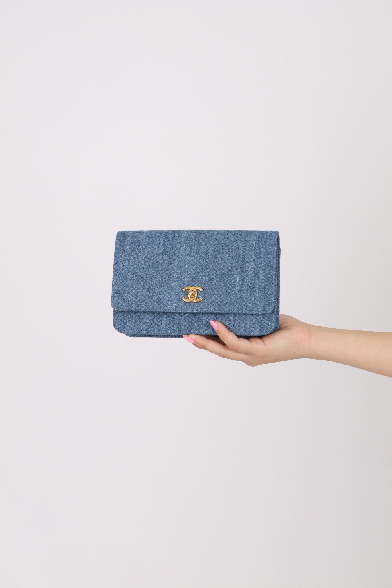 Chanel 2021 Quilted Denim Pearl Crush Wallet On Chain - FashioNica