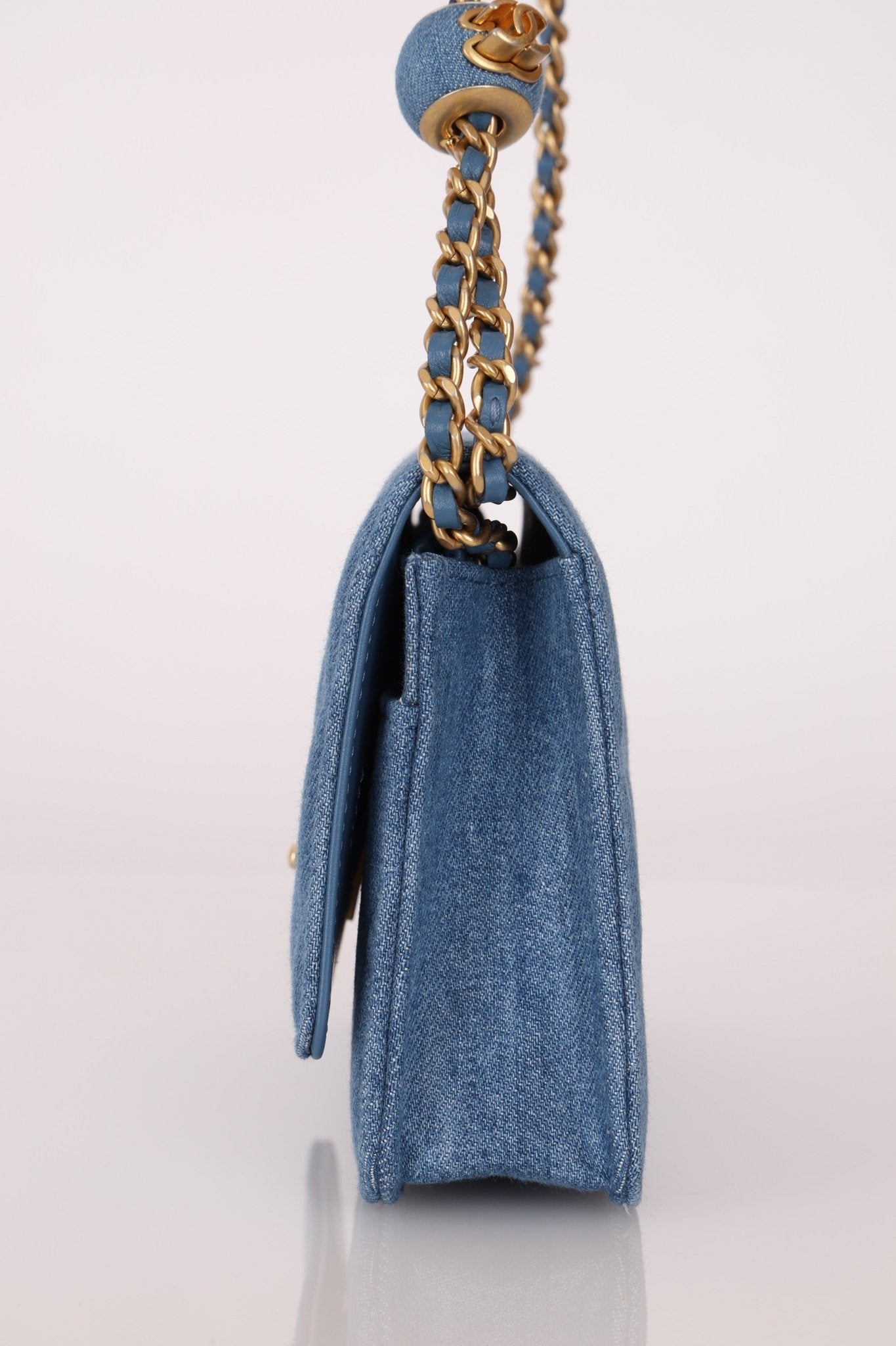 Chanel 2021 Quilted Denim Pearl Crush Wallet On Chain - FashioNica