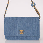Chanel 2021 Quilted Denim Pearl Crush Wallet On Chain - FashioNica