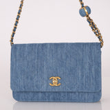 Chanel 2021 Quilted Denim Pearl Crush Wallet On Chain - FashioNica