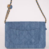 Chanel 2021 Quilted Denim Pearl Crush Wallet On Chain - FashioNica