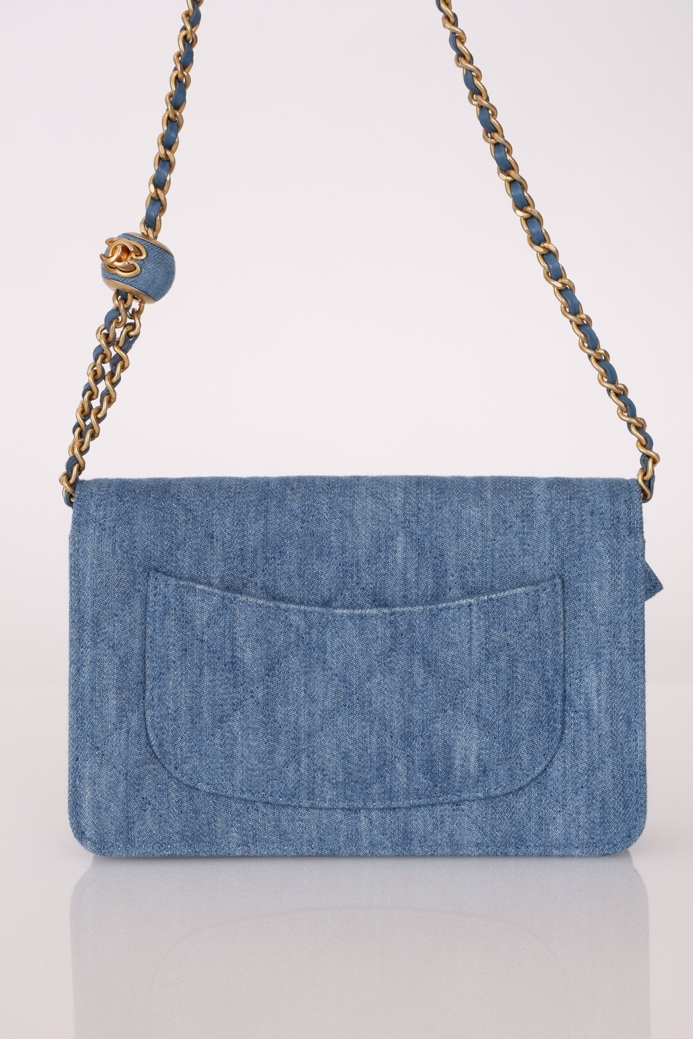 Chanel 2021 Quilted Denim Pearl Crush Wallet On Chain - FashioNica