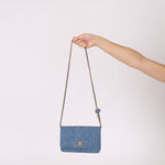 Chanel 2021 Quilted Denim Pearl Crush Wallet On Chain - FashioNica