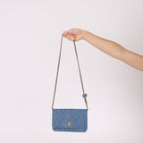 Chanel 2021 Quilted Denim Pearl Crush Wallet On Chain - FashioNica