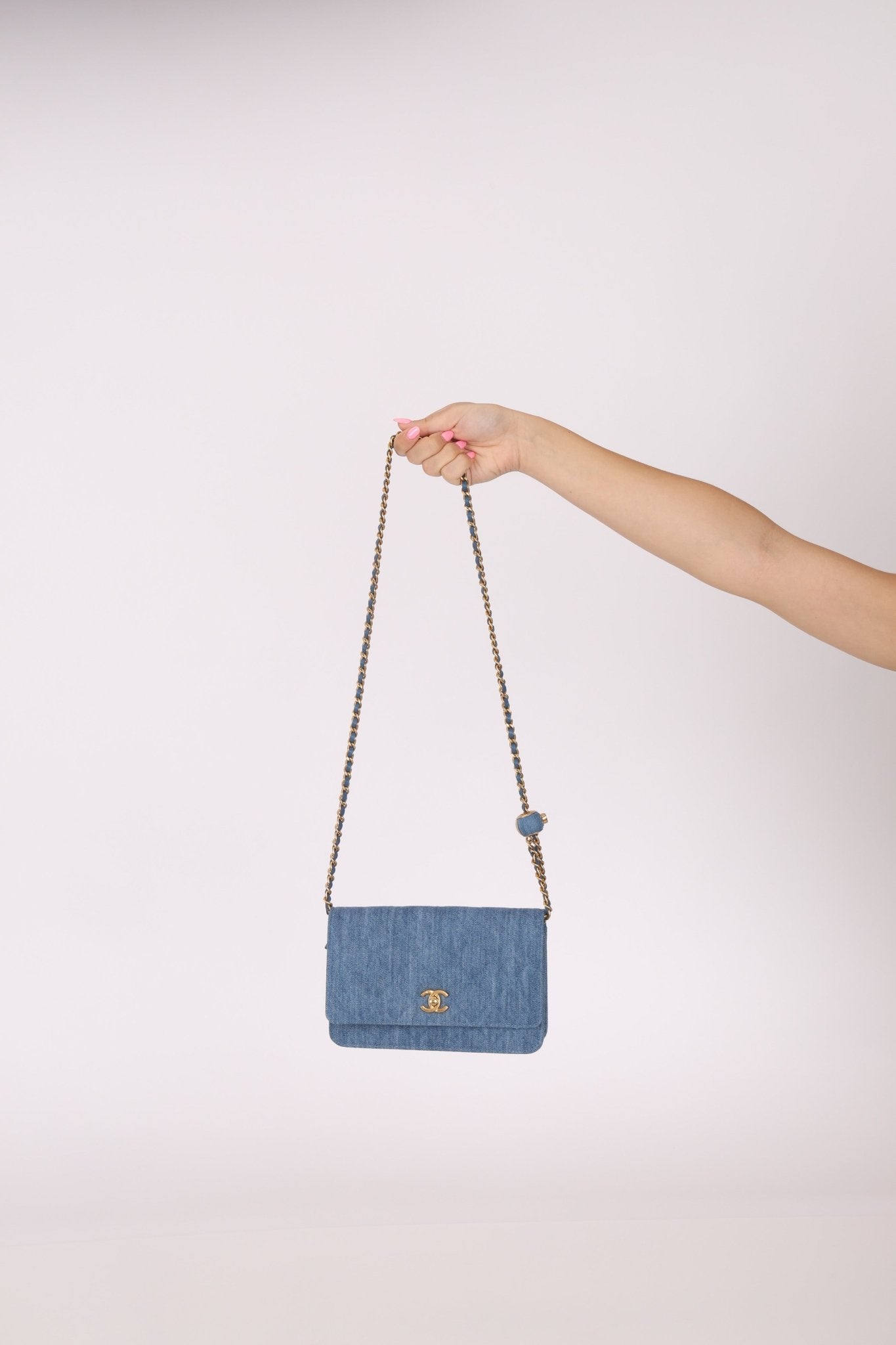 Chanel 2021 Quilted Denim Pearl Crush Wallet On Chain - FashioNica