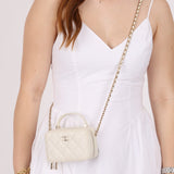 Chanel 2021 White Caviar Top Handle Small Vanity Crossbody with Chanel Mirror - FashioNica