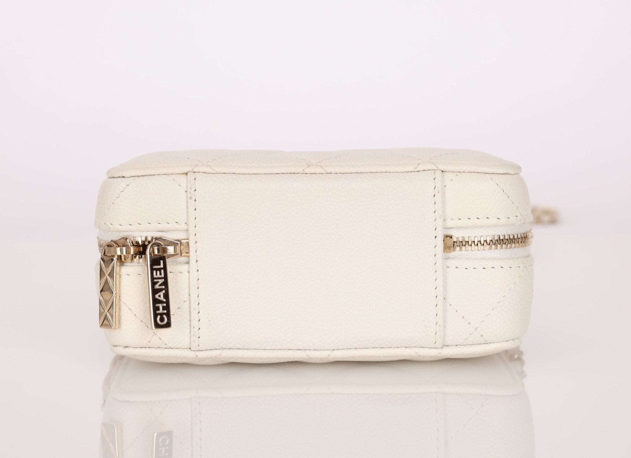 Chanel 2021 White Caviar Top Handle Small Vanity Crossbody with Chanel Mirror - FashioNica