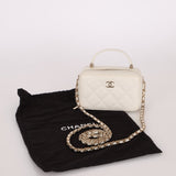 Chanel 2021 White Caviar Top Handle Small Vanity Crossbody with Chanel Mirror - FashioNica