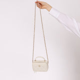 Chanel 2021 White Caviar Top Handle Small Vanity Crossbody with Chanel Mirror - FashioNica