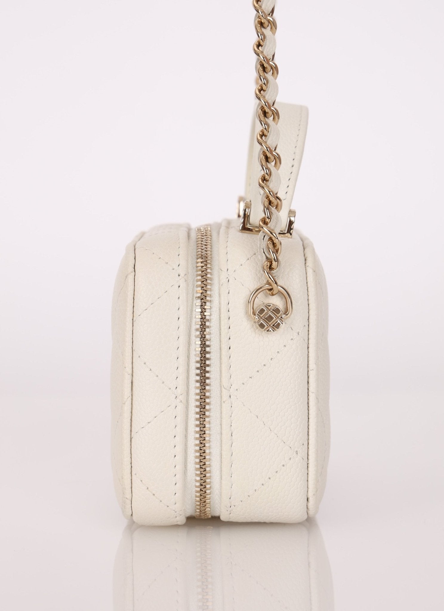 Chanel 2021 White Caviar Top Handle Small Vanity Crossbody with Chanel Mirror - FashioNica
