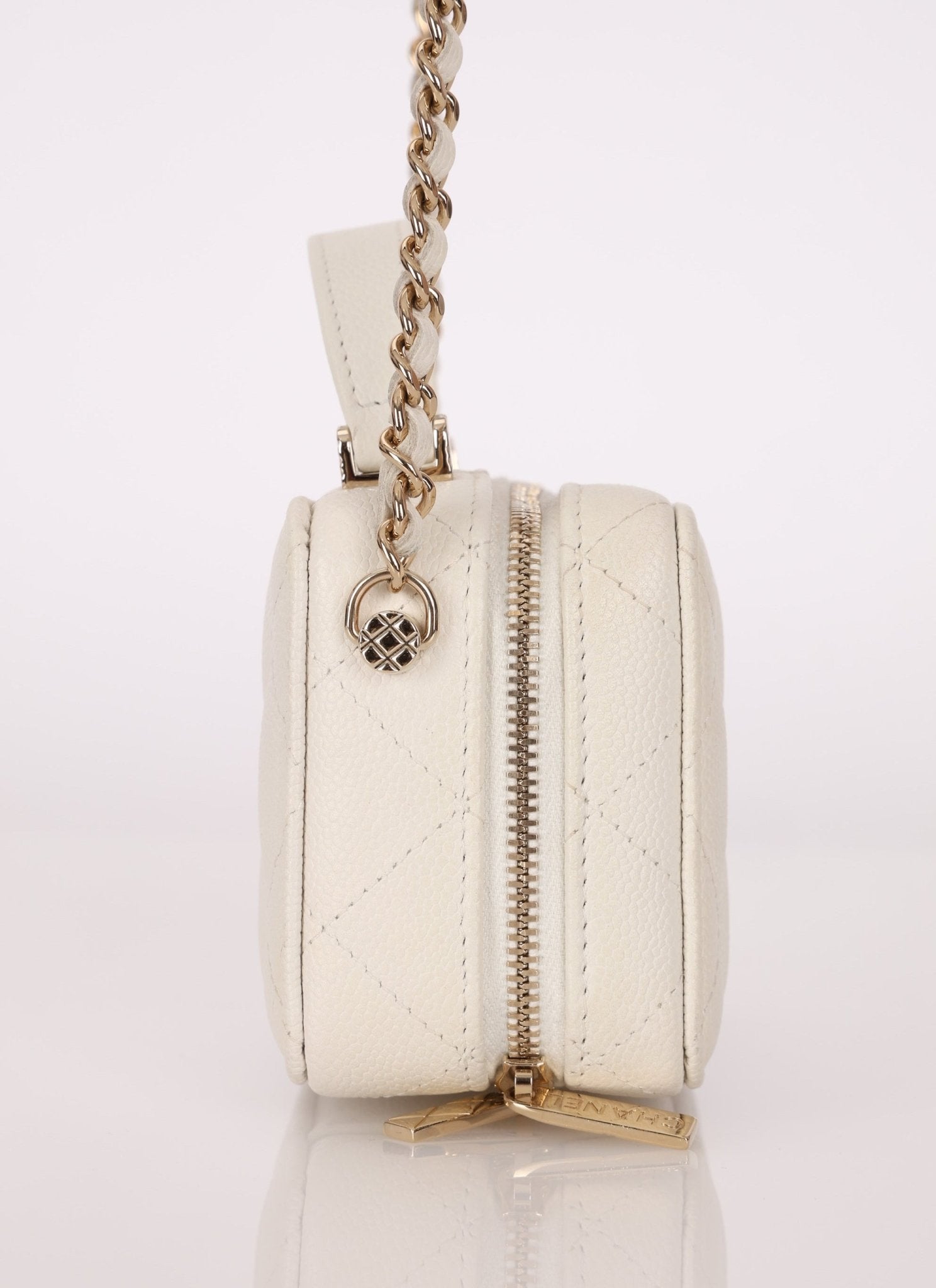Chanel 2021 White Caviar Top Handle Small Vanity Crossbody with Chanel Mirror - FashioNica