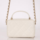 Chanel 2021 White Caviar Top Handle Small Vanity Crossbody with Chanel Mirror - FashioNica
