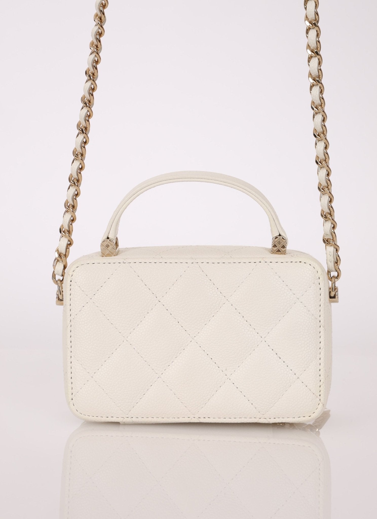 Chanel 2021 White Caviar Top Handle Small Vanity Crossbody with Chanel Mirror - FashioNica
