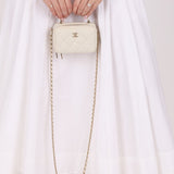 Chanel 2021 White Caviar Top Handle Small Vanity Crossbody with Chanel Mirror - FashioNica